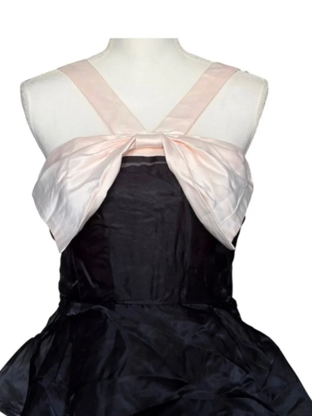 NWT Lulus Black Organza Tiered Midi Dress with Satin Bow - Picture 4 of 8